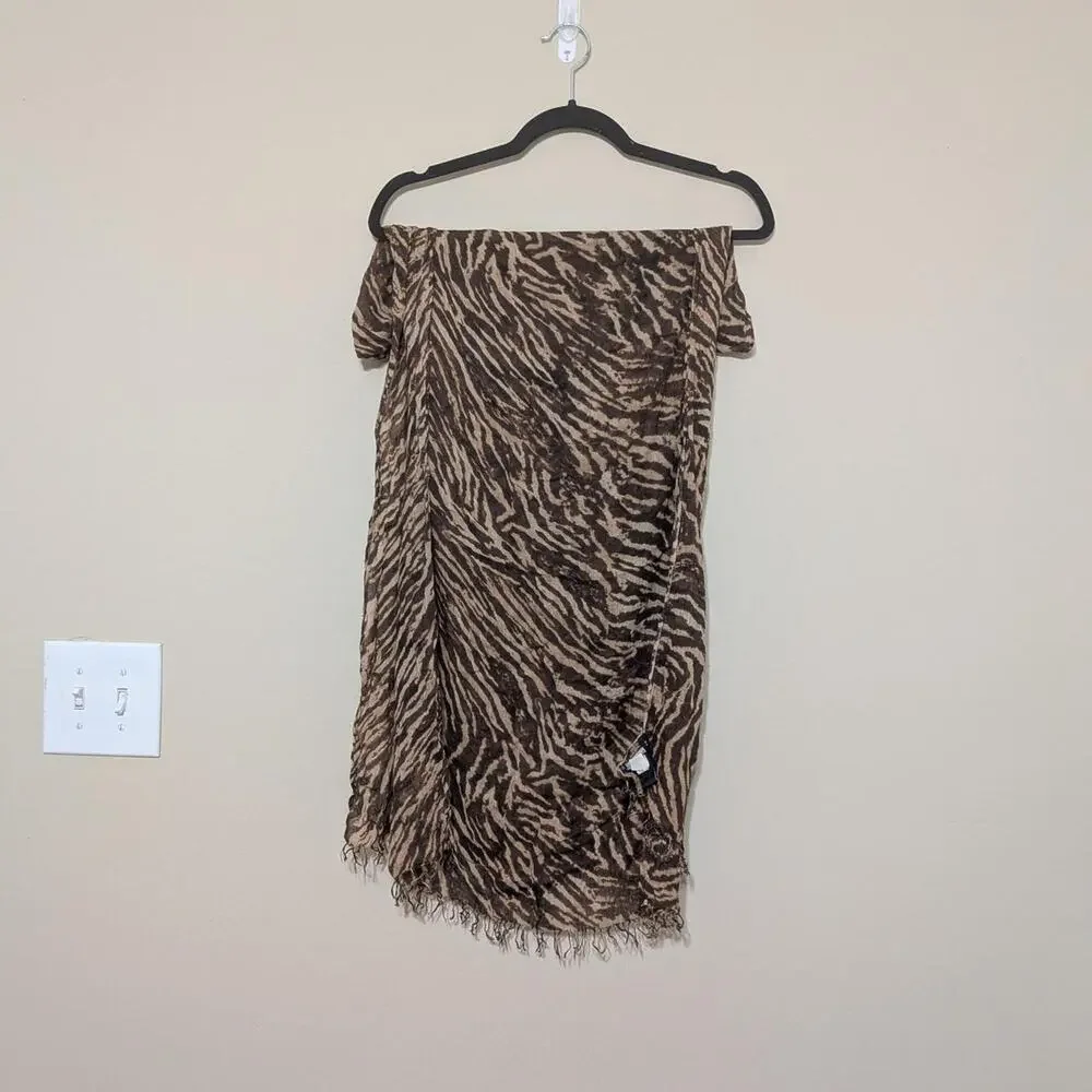 Banana Republic Brown And Beige Zebra Print Pashmina/Scraf With Fringe